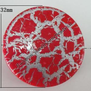 Crackle Acrlylic Beads, Flat Round 32mm, Hole:2mm, Sold by Bag