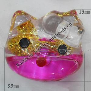 Inner Painted Acrylic Beads, Animal Head 22x19mm Hole:2.5mm, Sold by Bag
