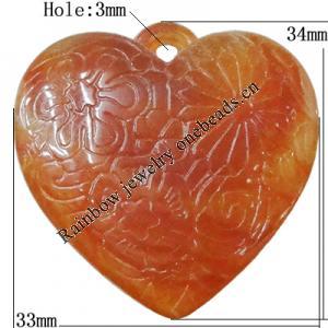 Imitate Gemstone Acrylic Pendant, Heart 34x33mm Hole:3mm, Sold by Bag