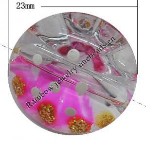 Inner Painted Acrylic Beads, Flat Round 23mm Hole:2mm, Sold by Bag