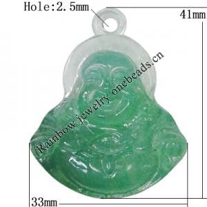 Imitate Gemstone Acrylic Pendant, Buddha 41x33mm Hole:2.5mm, Sold by Bag