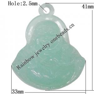 Imitate Gemstone Acrylic Pendant, Buddha 41x33mm Hole:2.5mm, Sold by Bag