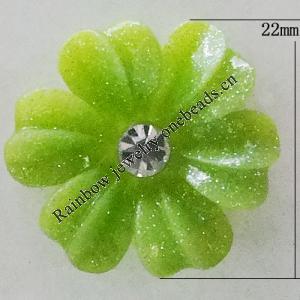 Resin Cabochons, No Hole Headwear & Costume Accessory, Flower with Acrylic Zircon 22mm, Sold by Bag