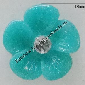 Resin Cabochons, No Hole Headwear & Costume Accessory, Flower with Acrylic Zircon 18mm, Sold by Bag