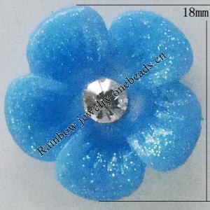 Resin Cabochons, No Hole Headwear & Costume Accessory, Flower with Acrylic Zircon 18mm, Sold by Bag