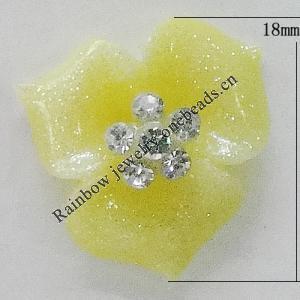 Resin Cabochons, No Hole Headwear & Costume Accessory, Flower with Acrylic Zircon 18mm, Sold by Bag