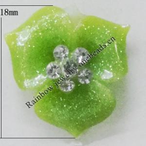 Resin Cabochons, No Hole Headwear & Costume Accessory, Flower with Acrylic Zircon 18mm, Sold by Bag