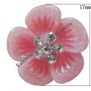 Resin Cabochons, No Hole Headwear & Costume Accessory, Flower with Acrylic Zircon 17mm, Sold by Bag