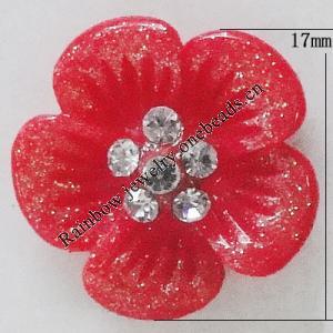 Resin Cabochons, No Hole Headwear & Costume Accessory, Flower with Acrylic Zircon 17mm, Sold by Bag
