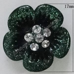 Resin Cabochons, No Hole Headwear & Costume Accessory, Flower with Acrylic Zircon 17mm, Sold by Bag