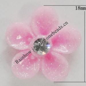 Resin Cabochons, No Hole Headwear & Costume Accessory, Flower with Acrylic Zircon 18mm, Sold by Bag