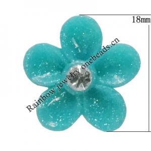 Resin Cabochons, No Hole Headwear & Costume Accessory, Flower with Acrylic Zircon 18mm, Sold by Bag