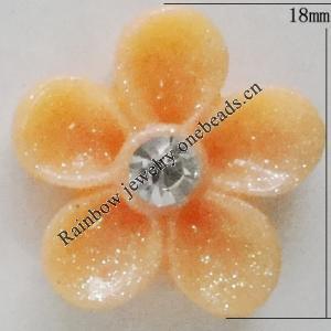 Resin Cabochons, No Hole Headwear & Costume Accessory, Flower with Acrylic Zircon 18mm, Sold by Bag