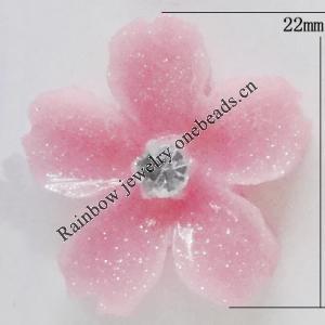 Resin Cabochons, No Hole Headwear & Costume Accessory, Flower with Acrylic Zircon 22mm, Sold by Bag