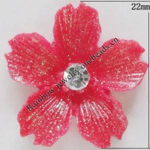 Resin Cabochons, No Hole Headwear & Costume Accessory, Flower with Acrylic Zircon 22mm, Sold by Bag