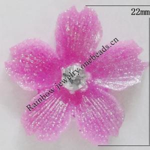 Resin Cabochons, No Hole Headwear & Costume Accessory, Flower with Acrylic Zircon 22mm, Sold by Bag