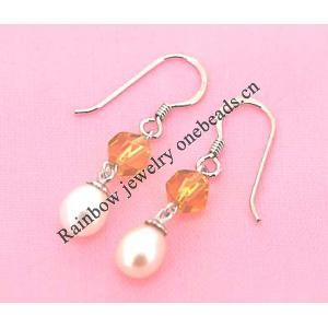 Sterling Silver Earrings platina plating with Pearl, 32x6mm, Sold by Pair