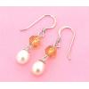 Sterling Silver Earrings platina plating with Pearl, 32x6mm, Sold by Pair