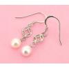 Sterling Silver Earrings platina plating with Pearl, 33x6.5mm, Sold by Pair