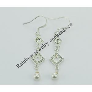 Sterling Silver Earrings platina plating with Pearl, 48x11mm, Sold by Pair