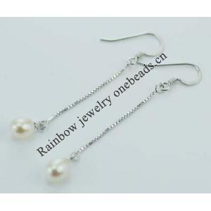 Sterling Silver Earrings platina plating with Pearl, 52x7mm, Sold by Pair