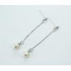 Sterling Silver Earrings platina plating with Pearl, 39x8mm, Sold by Pair