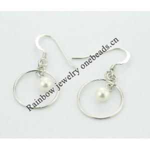 Sterling Silver Earrings platina plating with Pearl, 30x15mm, Sold by Pair