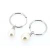 Sterling Silver Earrings platina plating with Pearl, 26x15mm, Sold by Pair