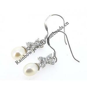 Sterling Silver Earrings platina plating with Pearl, 19.5x9.5mm, Sold by Pair
