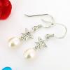 Sterling Silver Earrings platina plating with Pearl, 31x6mm, Sold by Pair