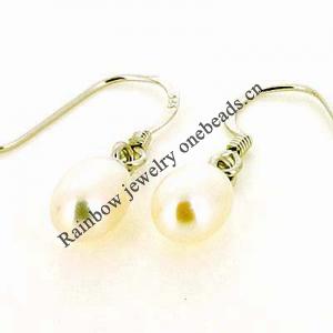 Sterling Silver Earrings platina plating with Pearl, 24x6mm, Sold by Pair