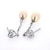 Sterling Silver Earrings platina plating with Pearl, 32x6mm, Sold by Pair