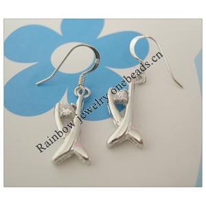 Sterling Silver Earrings platina plating with Zircon, 30x8.5mm, Sold by Pair