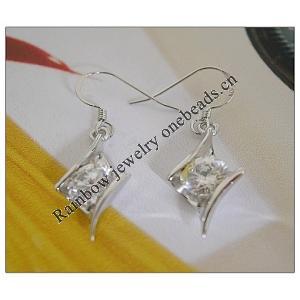Sterling Silver Earrings platina plating with Zircon, 25x9.3mm, Sold by Pair