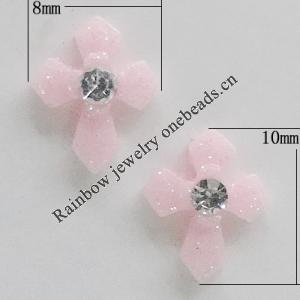 Resin Cabochons, No Hole Headwear & Costume Accessory, Cross with Acrylic Zircon 10x8mm, Sold by Bag