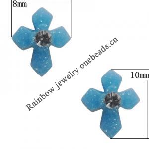 Resin Cabochons, No Hole Headwear & Costume Accessory, Cross with Acrylic Zircon 10x8mm, Sold by Bag