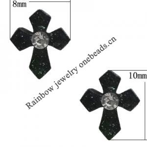 Resin Cabochons, No Hole Headwear & Costume Accessory, Cross with Acrylic Zircon 10x8mm, Sold by Bag