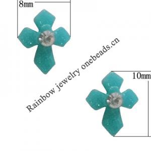 Resin Cabochons, No Hole Headwear & Costume Accessory, Cross with Acrylic Zircon 10x8mm, Sold by Bag