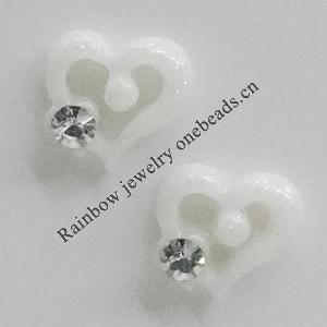 Resin Cabochons, No Hole Headwear & Costume Accessory, Heart with Acrylic Zircon 8mm, Sold by Bag