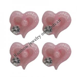 Resin Cabochons, No Hole Headwear & Costume Accessory, Heart with Acrylic Zircon 8mm, Sold by Bag