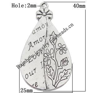 Pendant Zinc Alloy Jewelry Findings Lead-free, 25x40mm Hole:2mm, Sold by Bag