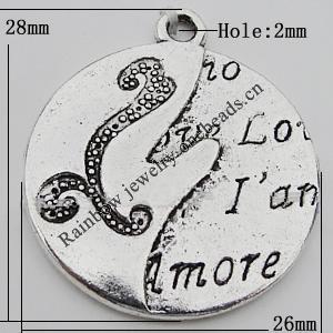 Pendant Zinc Alloy Jewelry Findings Lead-free, 26x28mm Hole:2mm, Sold by Bag