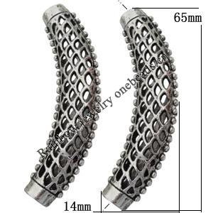 Tube，Lead-Free Zinc Alloy Jewelry Findings, 65x14mm, Hole:6mm Sold by Bag