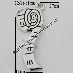 Pendant Zinc Alloy Jewelry Findings Lead-free, 11x27mm Hole:1mm, Sold by Bag