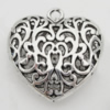 Pendant Zinc Alloy Jewelry Findings Lead-free, Heart 35x36x13mm Hole:3mm, Sold by Bag