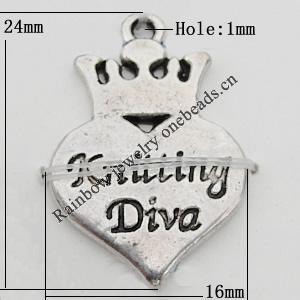 Pendant Zinc Alloy Jewelry Findings Lead-free, 16x24mm Hole:1mm, Sold by Bag