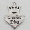 Pendant Zinc Alloy Jewelry Findings Lead-free, 16x22mm Hole:1mm, Sold by Bag