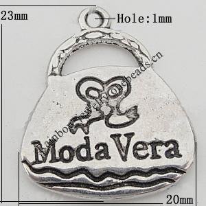 Pendant Zinc Alloy Jewelry Findings Lead-free, 20x23mm Hole:1mm, Sold by Bag