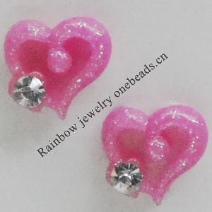 Resin Cabochons, No Hole Headwear & Costume Accessory, Heart with Acrylic Zircon 8mm, Sold by Bag