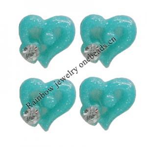 Resin Cabochons, No Hole Headwear & Costume Accessory, Heart with Acrylic Zircon 8mm, Sold by Bag